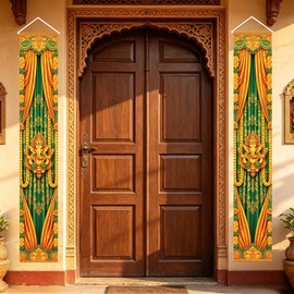 Inisajace Happy Ganesh Chaturthi Decoration - 2PCS Ganesh Chaturthi Door Decorations Sign for Porch, Hindu Ganesha Indian Party Backdrop Banner Supplies Decor for Home Office (70.9 X 11.8 Inch)