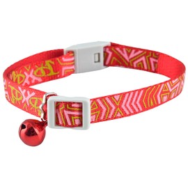 Jeffers Pet Cat Collar with Bell – Reflective Breakaway Plastic Safety Collar for Kittens & Adult Cats, Adjustable Single Ply Nylon, High Visibility Indoor & Outdoor Use – Geometric Pattern, Red