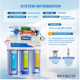 Max Water 6 Stage Dual Output 100 GPD (Gallon Per Day) RODI (Reverse Osmosis Deionization) Water Filtration System for Drinking and Aquarium