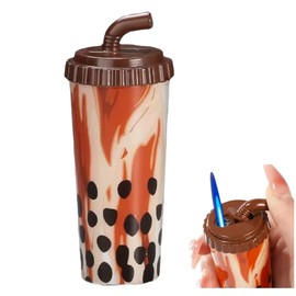 New Fun Novelty Lighter Milk Bubble Tea Shape Cup Refillable Cute (Brown)