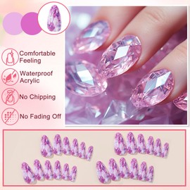 24Pcs French Tip False Nails Almond Medium, Crystal Gradient Press on Nails, Elegant Acrylic Fake Nails with Glue Stickers, Removable Natural Gel Stick on Nail for Women Daily Party Wedding Wear
