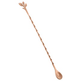 AnSaw Rose Gold 10-Inch Stainless Steel Cocktail Spoon with Leaf Handle - Perfect for Mixing & Layering Drinks in Tall Cups, Bar & Shakers - Durable Long Handle Bar Stirrer,1-Pieces