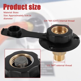 VMBQRTI 2 Set RV City Water Fill Inlet with Check Valve, Lead-Free Brass RV Fresh Water Connection, 3/4" NH Female to 1/2" NPT Male, Includes Dust Plug, Ideal for Campers, Trailers Marine Use