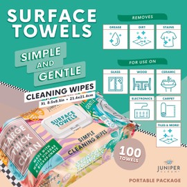Juniper CLEAN 3 Packs Surface Cleaning Wipes, Thick & Large Dispose, All-Purpose Cleaner for Bathroom, Kitchen, Office, 300 Count Soft Flow, Biodegradable, White Soap Scent