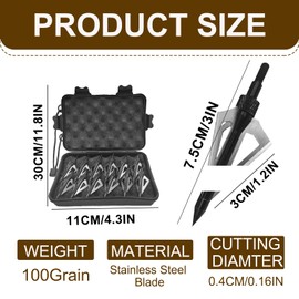 KURUGEILI 12 Pack Hunting Broadheads with Storage Case 3 Blades Archery Broadheads 100/125 Grain Screw-in Arrow Heads Arrow Tips for Traditional Bows and Compound Bow