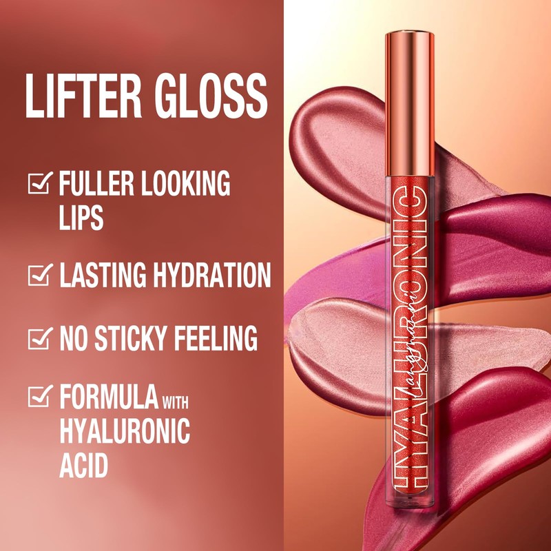 LANGMANNI 3Pcs Hyaluronic Acid Lip Gloss Set,Hydrate & High Shine