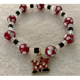 Artisan Handmade 7” Minnie Mouse Minimalist Beaded Stretch Charm Bracelet/Bow with “M”