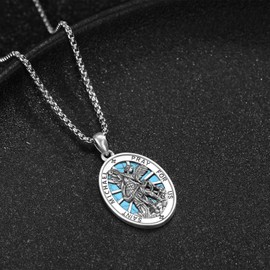 DOTBJ 925 Sterling Silver St Michael Pendant for Men Women with Stainless Steel Chain 24 Inch((Turquoise)