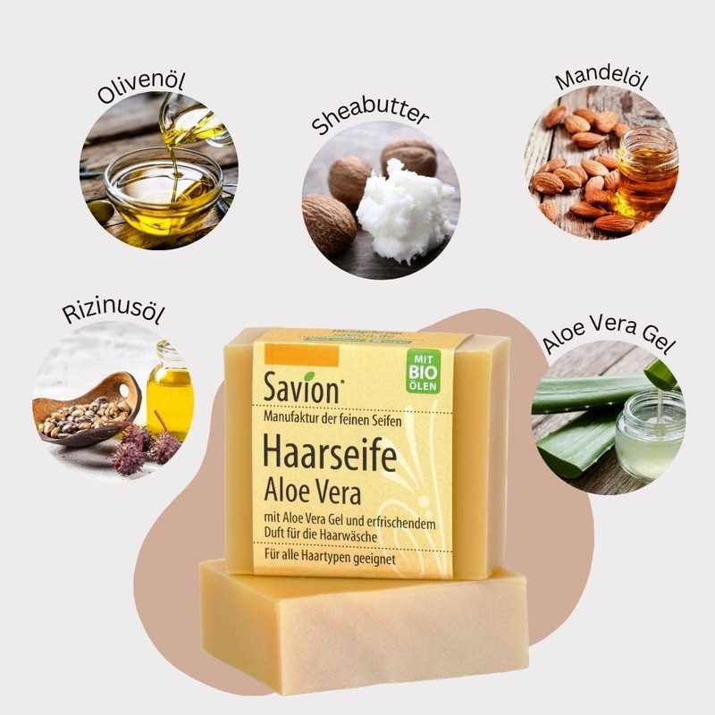 Savion 4+1 Organic Hair Soap Aloe Vera, Vegan, Handmade, Palm