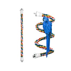 DS. DISTINCTIVE STYLE Bird Rope Perches Set of 2 Pieces (33 in+16 in), Colorful Cotton Rope for Birds, Bungee Style Perch Ideal for Parrots, Cockatiels, Lovebirds, and Budgies