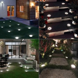 Brizled Solar Ground Lights, 12 Pack 8 LED In-Ground Lights, Waterproof Solar Disk Light Garden Lighting Outdoor Landscape Lighting Disc Light for Pathway Lawn Yard Driveway Walkway, Cool White