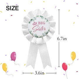 WOWOPA Big Sister Pin, Happy Birthday Girl Child's Ribbon White Award Tinplate Badge Pin, Baby Shower Button Party Decorations Sign - 1pcs