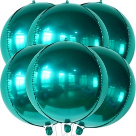 KatchOn, Large, 22 Inch Emerald Green Balloons - Pack of 6 | Dark Green Mylar Balloons | 360 Degree 4D Sphere Emerald Green Christmas Decorations | Emerald Balloons for Emerald Green Party Decorations