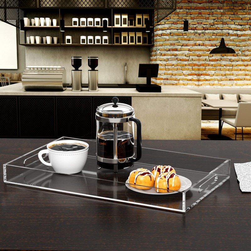 NIUBEE Acrylic Serving Tray 12x20 Inches -Spill Proof- Clear Decorative