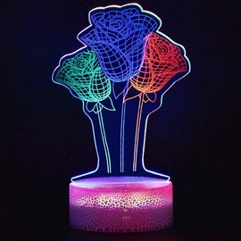 LETOUR 3D Illusion Lamp Christmas Toy Gift Night Light for Kids Boys Men's Women's, 3D Rose Lamp Bedside Table Lamp 7 Colour Changing Touch Table Lamp for Room Decoration (Rose Flower)