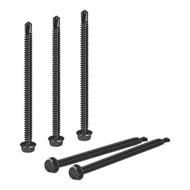 uxcell 100Pcs #14 x 4 Self Drilling Screws, 410 Stainless Steel Self Tapping Screws for Metal, Black Oxidation Finish, Hex Washer Head Sheet Metal Screws