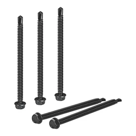 uxcell 100Pcs #14 x 4 Self Drilling Screws, 410 Stainless Steel Self Tapping Screws for Metal, Black Oxidation Finish, Hex Washer Head Sheet Metal Screws