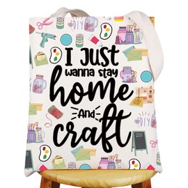 MYSOMY Crafting Tote Bag Crafter Gifts I Just Wanna Stay Home And Craft Gifts Crafting Tools Shoulder Bags Craft Lovers Gift (Home Craft UK)