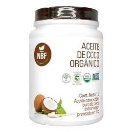 NBF - Aceite de Coco Orgánico Extra Virgen | Prensado en Frío | Ideal para Cocinar y Hornear | Con Sabor y Olor | No GMO, 1L