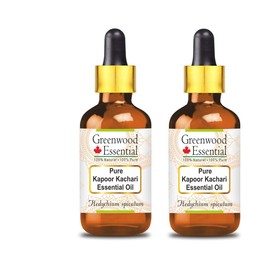 Greenwood Essential Pure Kapoor Kachari Essential Oil (Hedychium spicatum) with Glass Dropper Steam Distilled 100ml X 2 (6.76 oz)