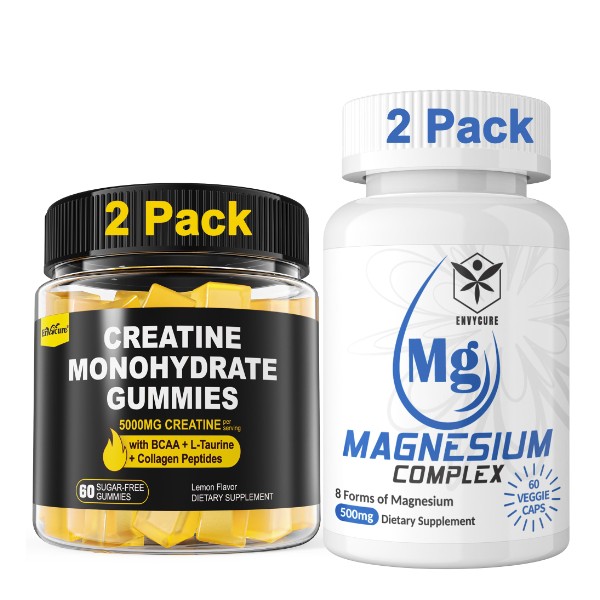 EnvyCure 2 Pack Creatine Monohydrate Gummies with Magnesium Complex Capsules