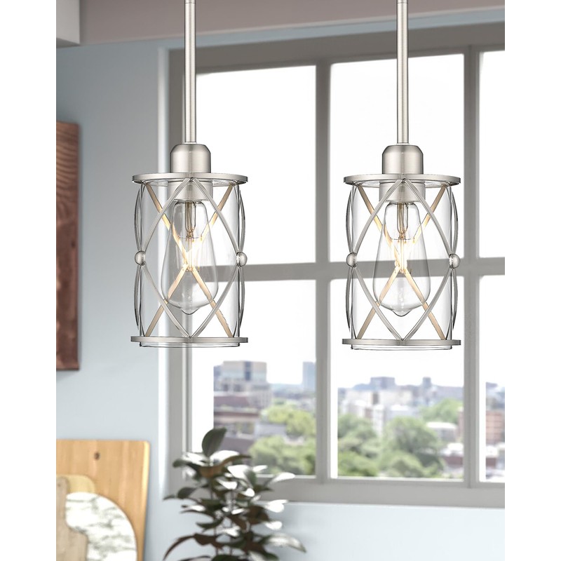 Osimir Brushed Nickel Pendant Lights Kitchen Island 3 Pack, Glass