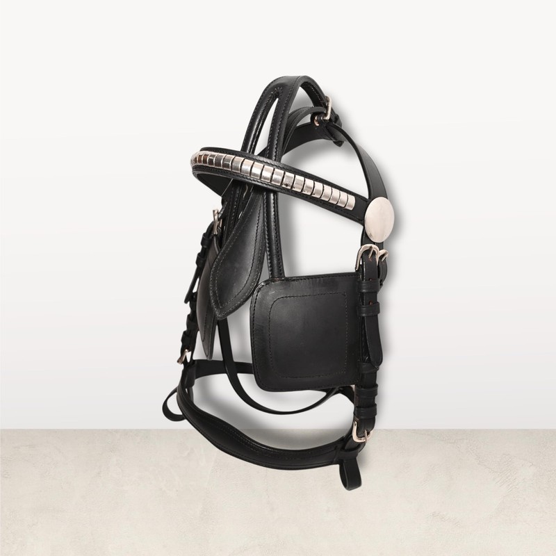 LEATHER HORSE DRIVING CART HARNESS BRIDLE (BLACK COLOUR) (COB)
