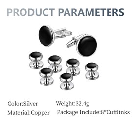 GAUEIOUR Mens Cufflinks and Studs Set Classic Fashion Round Copper Silver Business Shirt Cuff Studs Wedding Formal Suit Jewelry Presents for Father Husband