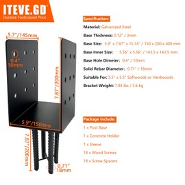 ITeVe.GD 1pcs Wet Concrete Post Anchors for 6x6 6x8 6x10 Wood Post,Heavy Duty Mailbox Post Protector Brackets, DIY Solid Rebar Wood Fence Post Base with Screws for Pavilion,Porch,Cabin