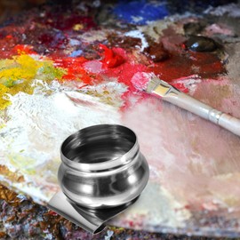 SEWACC Stainless Steel Palette Cups Double Dipper Art Palette Clip Pots with Lid Oil Paint Cleaning Containers for Megilp Solvent Watercolor Gouache Acrylic Paint