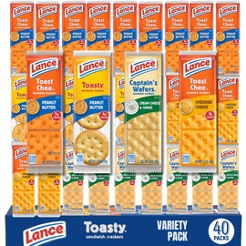 Sandwich Crackers Variety Pack, 40 Individual Snack Bags - Quality Lance Snacks, Featuring Toasty, Toastchee & Captain's Wafers