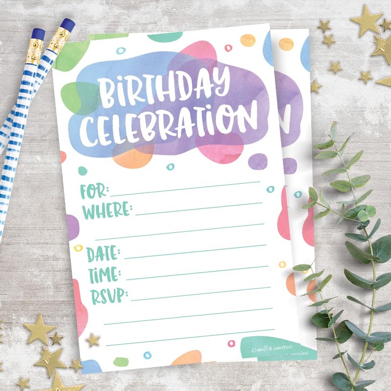 Watercolor Dots - Birthday Party Invitations - Fill In Style