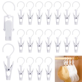 Lweiiws 20PCS Laundry Hooks Clip Portable Anti-Slip Plastic Hangers Clips with 360 Degree Swivel Hook for Clothes Curtain Bath Towel Hat Sheets Coat(White)