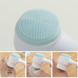 Cepillos faciales de doble cara, soporte 3D vertical de silicona, cepillo de lavado facial 2 en 1, cepillo de limpieza facial manual de doble acción para pieles sensibles, delicadas y secas (paquete de 2/azul)