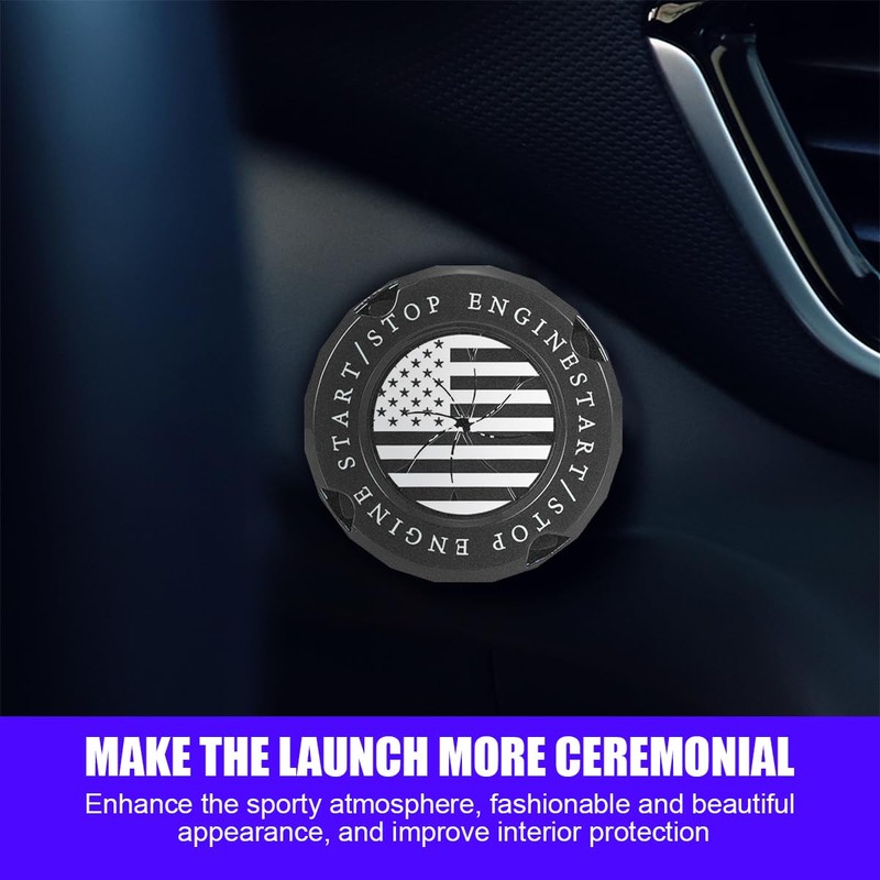 Sandfren Car Push Start Button Cover, Zinc Alloy America Flag