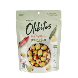 Olibites Pitted Olives - Fresh Olives Marinated in Extra Virgin Olive Oil with a sweet red pepper flavor (6 oz, Red Pepper Stuffed)