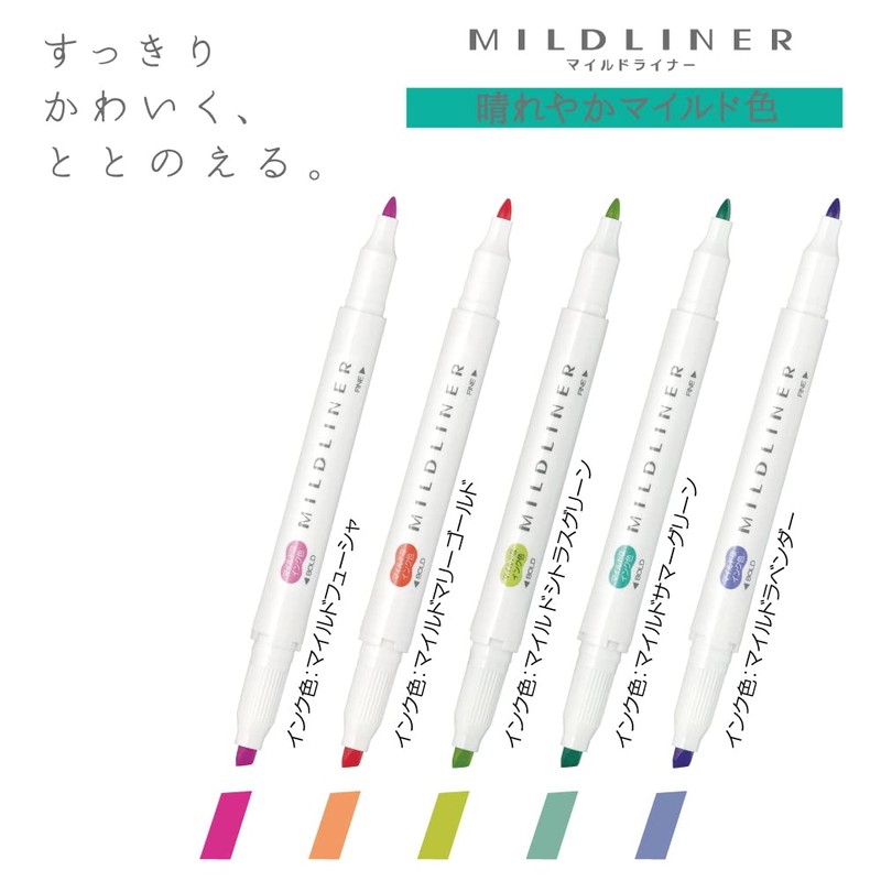 ZEBRA Highlighter Mildliner, 5 Bright Color Set (WKT7-5C-HC)
