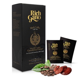 Rich Gano Reishi Mushroom Coffee – (1 Box of 30 Sachets) Black Coffee with Ganoderma Extract – All Natural Vegan Friendly Instant Coffee Packets – Zero Jitters Energize Ganoderma