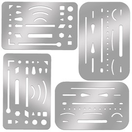 4 Pcs Erasing Shields Stainless Steel Drawing Template Shields Drafting Tools Metal Eraser Shields Tool for Mechanical Drawing Engineering Design