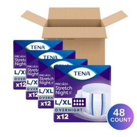 Tena ProSkin Overnight Incontinence Adult Diaper for Women & Men, Stretch Brief, Large/Extra Large, 48 Count (4 Packs of 12), Packaging May Vary