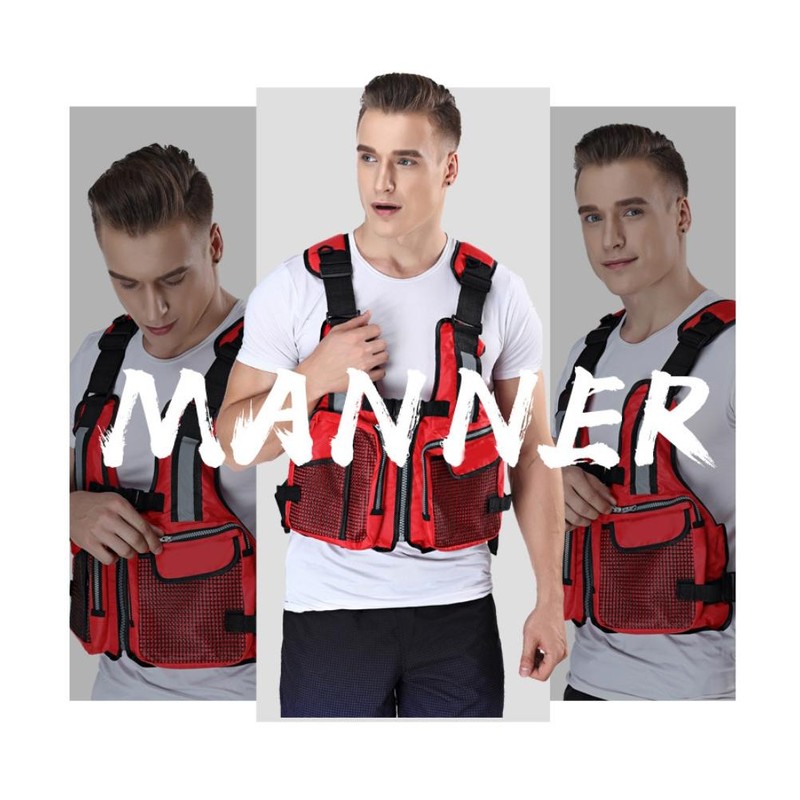 Outdoor Fishing Vest Life Jacket with Whistle Multi Pocket Flotation