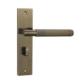 Decoranddecor Hera Antique Brass Knurled Backplate Door Handles Set with Bathroom Thumb-Turn Lever – Secure Internal Door Hardware for Commercial and Residential Installations