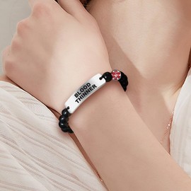 COMTRUD Medical ID Bracelet Stainless Steel Bend Brand ID Tag for Men Obsidian Medical Alert Beaded Bracelet Jewelry Blood Thinner