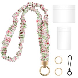 Longbitzen Stretchy Scrunchie Lanyard with 2 ID Holder for ID Badges and Keys, Cute Stretchy Teacher Lanyard, Retractable Scrunchie Neck Strap Keychain for Teacher, Nurse, Cruise Ship