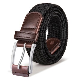 BULLIANT Mens Belt, Elasticated Belt Stretch Weave Belt 1 3/8",Casual Braided Woven Golf Belts for Mens Womens Jeans(Black,38"-42" Waist Adjustable)
