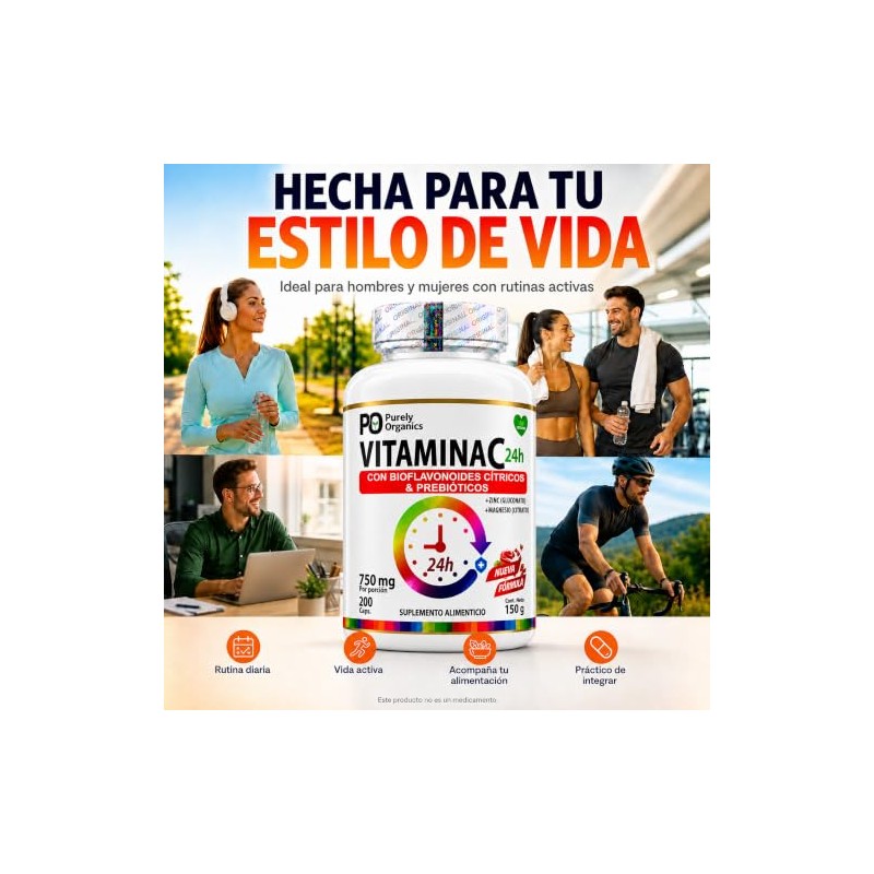 Purely Organics Vitamina C con Zinc y Magnesio, 200 Cápsulas