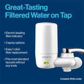 Brita Faucet Mount Water Filter System, White, No-Wait Filtration, Easy Install, Multi-Use Tap Water Filter for Kitchens, Bathrooms & Small Spaces