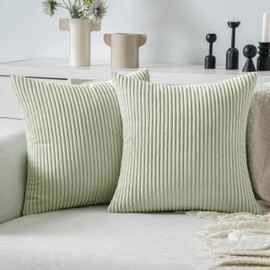 MIULEE Pack of 2 Pillow Covers Soft Soild Decorative Square Throw Pillow Covers Set Cushion Cases Pillowcases for Sofa Bedroom Car 20 x 20 Inch 50 x 50 Cm Light Green