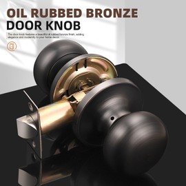 GOBEKOR 8 Pack Oil Rubbed Bronze Passage Door Knobs Round Interior Door Knobs with Lock Passage Knobs Keyless Closet Door Knob Modern Door Hardware