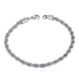 ChainsHouse Stainless Steel Women's Men's Bracelet 3 mm / 6 mm Wide Wheat Chain / Cord Chain Bracelet for Valentine's Day Christmas, Metal
